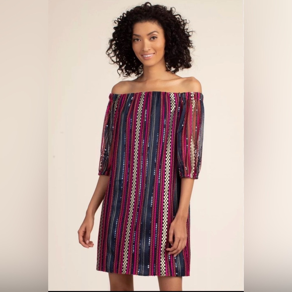 Trina Turk Johanna Embroidered Sequin Mini Off the Shoulder Dress size 6